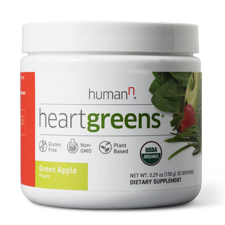 Humann Heartgreens | Superfood Organic Powder with Wheatgrass, Kale, Spinach, and Spirulina, USDA Organic Non-Gmo, from the Makers of Superbeets (Green Apple Flavor, 5.3-Ounce)