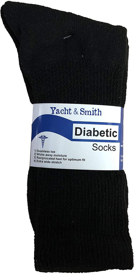 Yacht & Smith King Size Cotton Diabetic Crew & Ankle Socks, Loose Fit Top Non-Binding Medical Socks