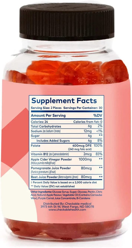 Checkable® Apple Cider Vinegar Gummies - Support for Weight Management, Digestion, Gut Health, Detoxing, and More - Vegan, Gluten-Free, Non-Gmo Formula - 60 Gummies