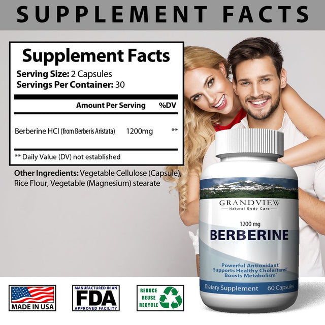 Berberine - All-Natural Herbal Supplement. Supports Weight Loss. Promotes Heart Health. May Help Healthy Blood Sugar. Powerful Antioxidant.