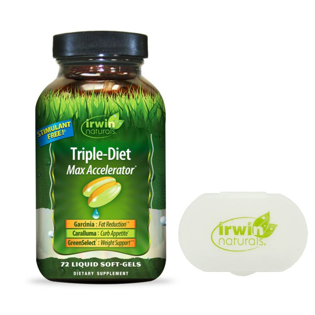 Irwin Naturals Triple-Diet Max Accelerator Healthy Weight Management 72 Liquid Softgels Bundle with an Irwin Pill Case