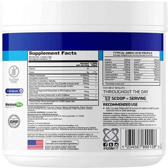 USN Supplements Weight Loss Collagen Peptides Grass Fed Protein Powder for Men and Women with Joint and anti Aging Support, Mixed Berry, 15 Servings