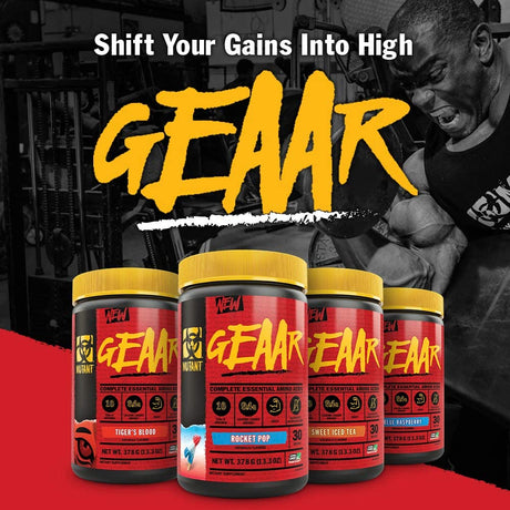 Mutant GEAAR - 9.4G of EAA Powder + Arginine, 7G Bcaas, 4G Leucine, Electrolytes, Coconut Water, No Artificial Colors or Flavors, Delicious Taste - 30 Servings - Blue Raspberry - 378G