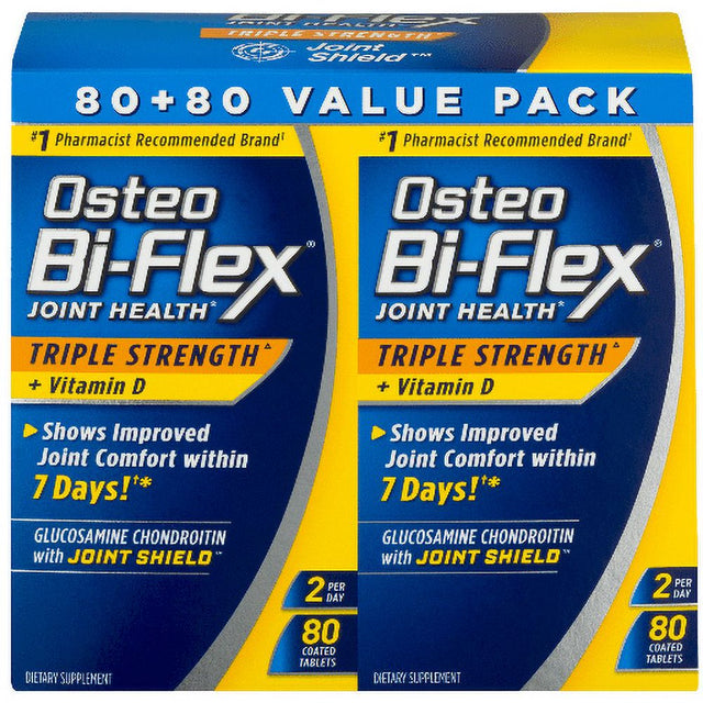 Osteo Bi-Flex with Vitamin D and Glucosamine Chondroitin Tablets, 80 Count, 2 Pack