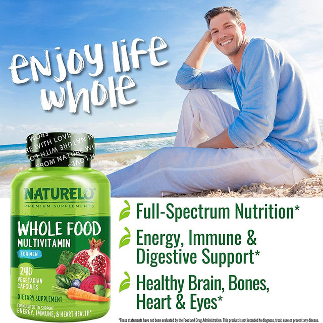 NATURELO Whole Food Multivitamin for Men - Vitamins, Minerals, Antioxidants, Organic Extracts - Vegetarian - for Energy, Brain, Heart, Eye Health - 240 Vegan Capsules