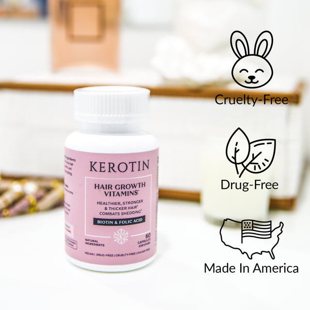 Kerotin Hair Growth Vitamins for Natural Longer, Stronger, Healthier Hair - Hair Loss Supplement Enriched with Biotin, Folic Acid, Saw Palmetto - Hair Vitamins to Grow Thick Hair - 60 Pills (1)