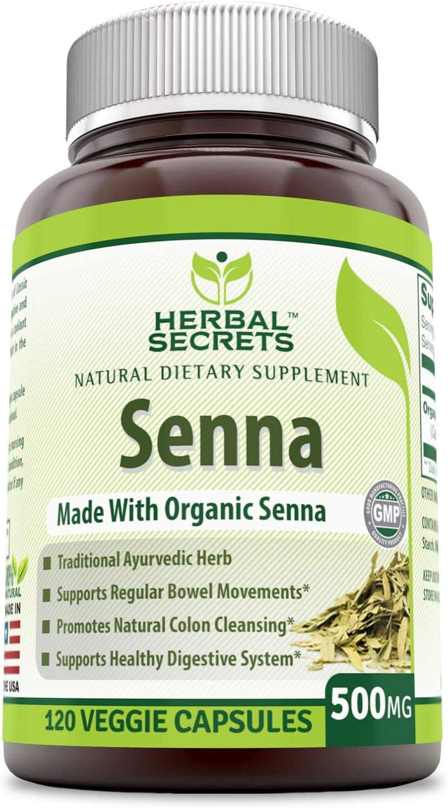 Herbal Secrets Natural Senna 500 Mg per Serving 120 Veggie Capsules | Non-Gmo | Gluten Free | Made in USA | Suitable for Vegetarian