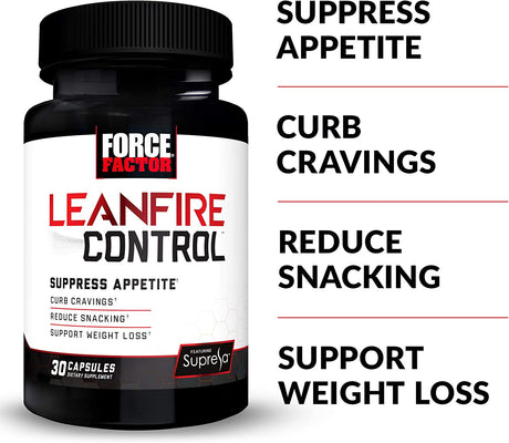 FORCE FACTOR Leanfire Control Appetite Suppressant for Weight Loss with B12 Vitamins, Green Tea Extract, & Garcinia Cambogia to Curb Cravings, Reduce Snacking, & Increase Energy, 30 Capsules