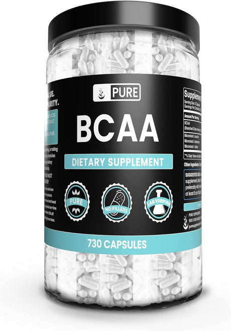 Pure Original Ingredients BCAA (730 Capsules) No Magnesium or Rice Fillers, Always Pure, Lab Verified