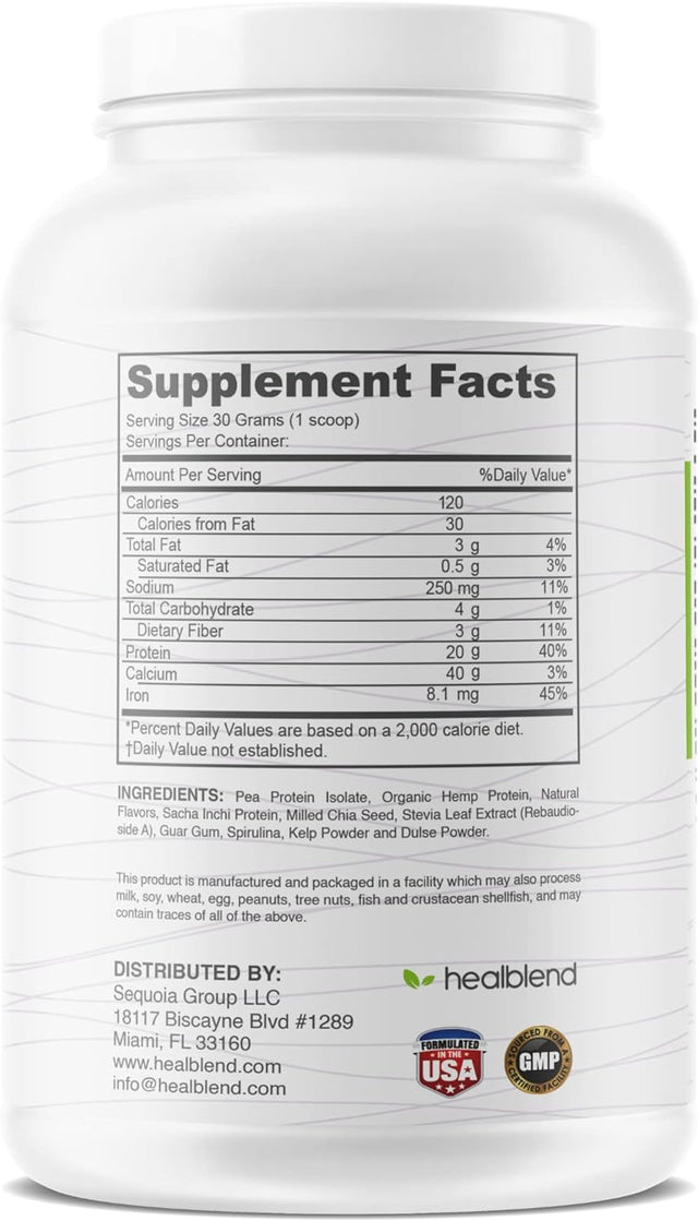 Plant-Based Protein Powder Vegan Dietary Supplement - Gluten-Free, Non-Gmo, Erythritol-Free, Soy-Free, Dairy-Free Pea Protein for Women and Men