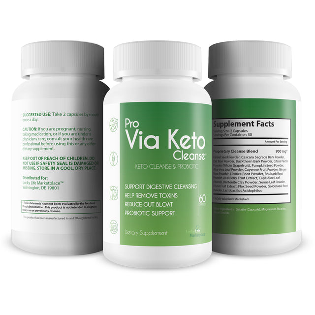 Pro via Keto Cleanse - Help Remove Toxins & Impurities - Plant-Based Natural Keto Cleanse with Probiotic Support - Support Digestive Cleansing & Reduced Gut Bloat - Aid Waste Removal & Detoxification