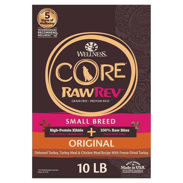 Wellness CORE Rawrev Natural Grain Free Small Breed Dry Dog Food, Original Turkey & Chicken with Freeze Dried Turkey, 10-Pound Bag