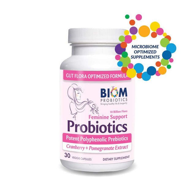 Biom Probiotics Complete Feminine Balance Women'S Daily Probiotics + Prebiotics with Organic Cranberry and Pomegranate, 30 Capsules