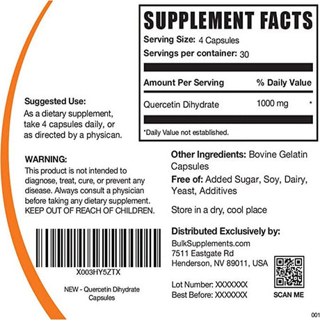 Bulksupplements.Com Quercetin Dihydrate Capsules, 1000Mg - Heart & Immune Support (120 Gel Caps)