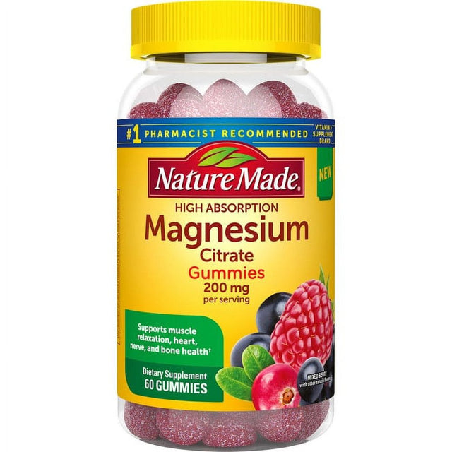 Nature Made High Absorption Magnesium Citrate 200Mg Gummies, 60 Count