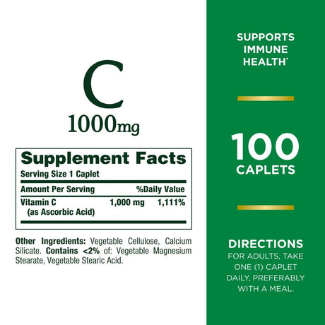 Nature’S Bounty Vitamin C Caplets, 1000Mg, 100 Count