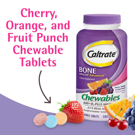 Caltrate Chewables 600 plus D3 plus Minerals Calcium Vitamin D Supplement, Cherry, Orange and Fruit Punch - 155 Count