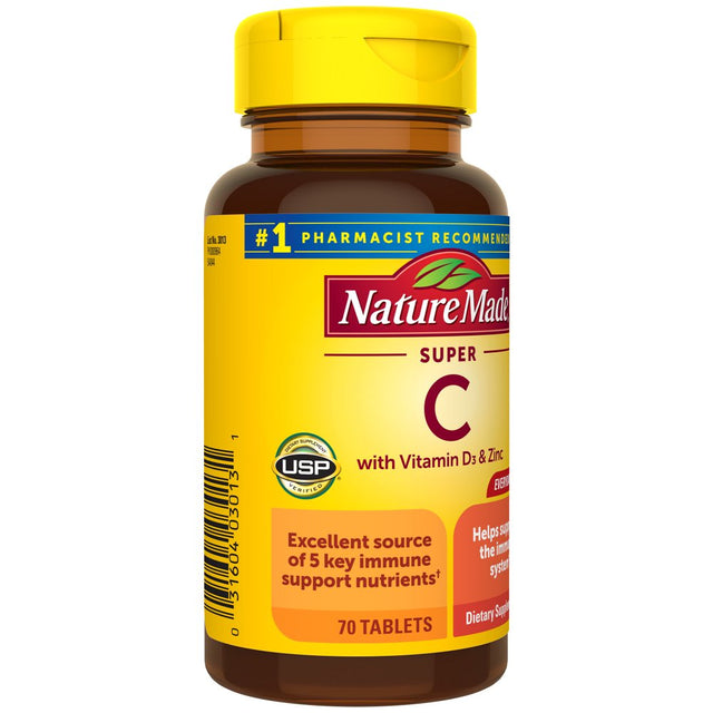 Nature Made Super C with Vitamin D3 and Zinc Tablets, Dietary Supplement, 70 Count