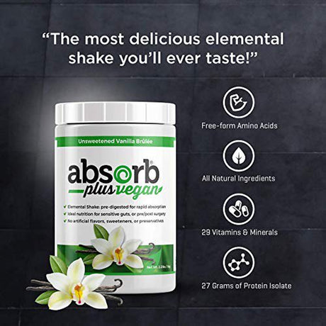 Absorb plus Vegan Isolate Protein - Diet Supplement Improved Gut Health, Nutritional Support, Natural Ingredients, Non-Gmo, Gluten-Free, Organic Sprouted Rice Protein, Unsweetened Vanilla Brûlée, 1Kg