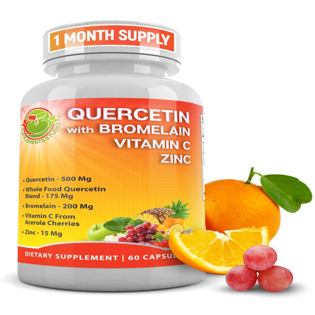 Supplements Studio Quercetin with Bromelain-Zinc-Vitamin C-Ginger-Bioflavonoids, Organic Whole Foods, Immune, Cardiovascular & Respiratory System Support, Antioxidant, Vegan, Non-Gmo,60 Caps