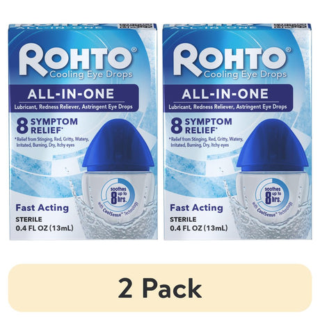 (2 Pack) Rohto® All-In-One Multi-Symptom Relief Cooling Eye Drops, 0.4 Fl Oz