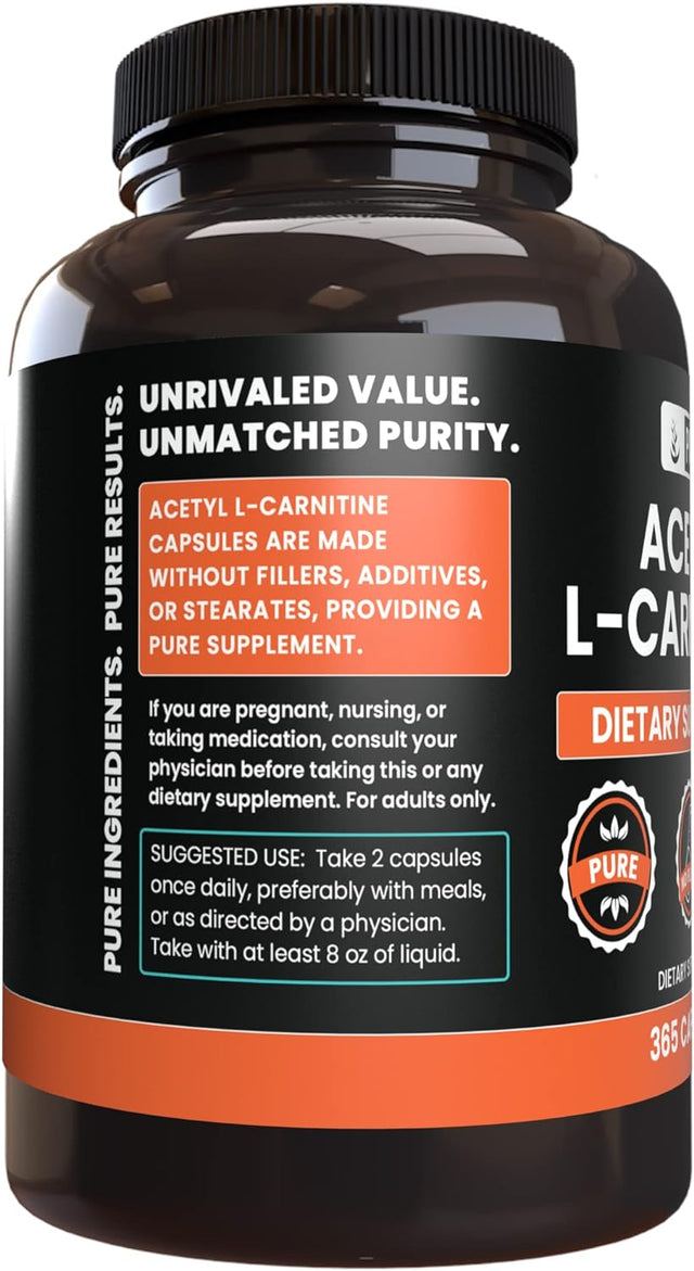 Pure Original Ingredients Acetyl L-Carnitine (365 Capsules) No Magnesium or Rice Fillers, Always Pure, Lab Verified