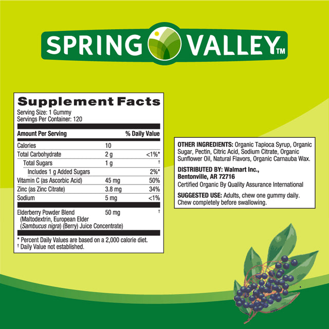 Spring Valley Non GMO Vegetarian Gummies, Elderberry, 50 Mg, 120 Count Value Size