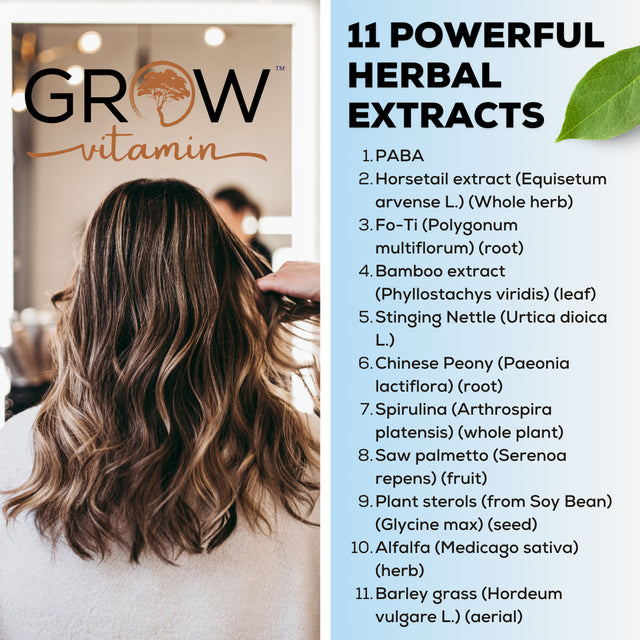 Grow Vitamin All in One Hair Vitamins for Men & Women - Advanced Hair Formula Includes Biotin, Saw Palmetto, DHT Blocker & Trace Minerals - Hair Supplement for Hair, Skin & Nails - 90 Veg Capsules