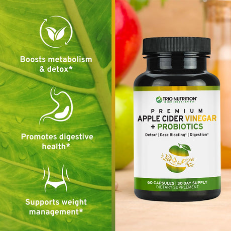 Trio Apple Cider Vinegar Capsules | Maximum Strength Immune Support Booster Formula | Raw & Fresh Natural Apple Cider Vinegar Pills for Cleanse | Detox Boost | Keto & Metabolism Support