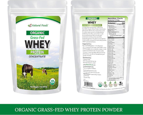 Z Natural Foods Organic Grass-Fed Whey Protein Powder, Nutrient Rich, Unflavoured & Hormone Free Protein Powder, Great in Shakes, Smoothies, Paleo, & Keto Drinks, Gluten Free, Non-Gmo, 1 Lb