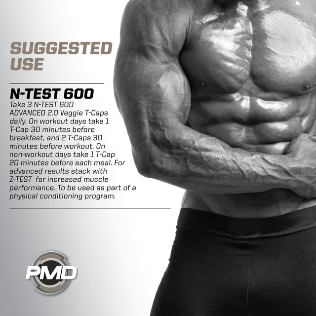 PMD Sports N-Test 600 Advanced Testosterone Booster for Men - Strong and Powerful with Testofen - Training and Bodybuilding - Lean Muscle Growth and Strength Gains - Test Boost (90 Veggie-Caps))