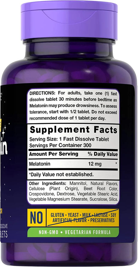 Carlyle Melatonin 12 Mg | 300 Tablets | Natural Berry Flavor