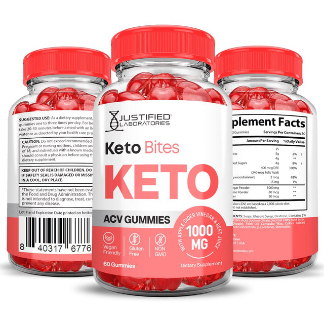 (3 Pack) Keto Bites ACV Gummies 1000MG Dietary Supplement 180 Gummys