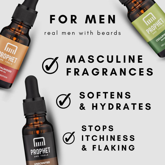 3 Masculine Scented Beard Oils Set [DELUXE EDITION] - Sandalwood, Cedarwood and Unscented, Smells Attractive - Moisturizes, Treats Split Ends, Reduces Skin Irritation & More -, All Natural