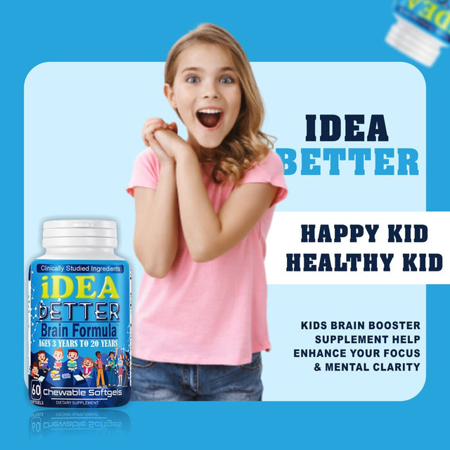 Idea Better Brain Focus Booster for Kids, Chewable Kids Vitamin, Multivitamin for Kids, Memory, Supports Focus, Clarity, Concentration, 60 Chewable Softgels by Celebrity Lifestyle