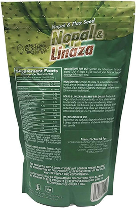 Mi Fibra Diaria Nopal & Linaza. Nopal Cactus and Flax Seed Fiber Dietary Supplement. 17.6 Oz