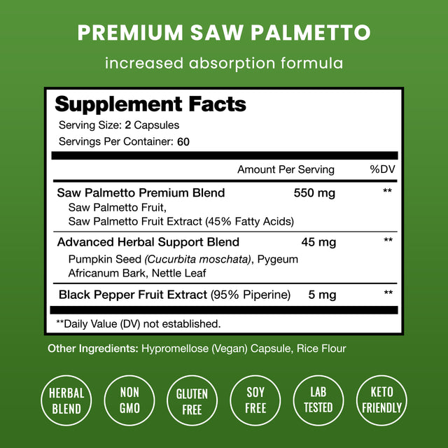 Nutrachamps Saw Palmetto Supplement for Prostate Health [Extra Strength] 600Mg Complex with Extract & Berry Powder - Supports Healthy Urination Frequency, DHT Blocker & Hair Loss Prevention - 120Ct