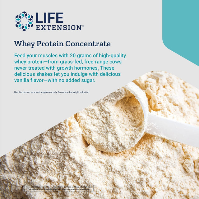 Life Extension Wellness Code Whey Protein Concentrate 20G Muscle Growth & Immune Health - Sourced from Grass-Fed, Free-Range, Hormone-Free Cows, Non-Gmo, No Added Sugar, Vanilla- 500G