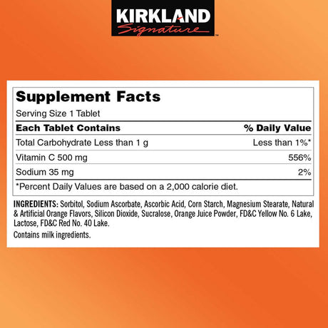 Kirkland Signature Chewable Vitamin C 500 Mg., 500 Tablets