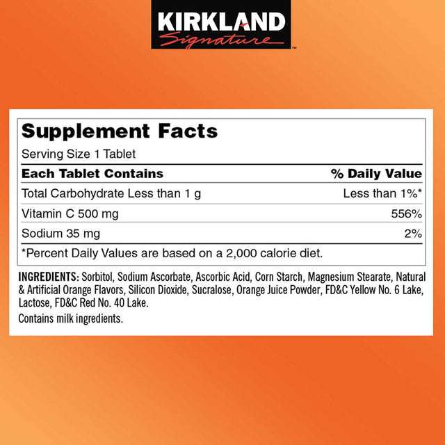 Kirkland Signature Chewable Vitamin C 500 Mg., 500 Tablets