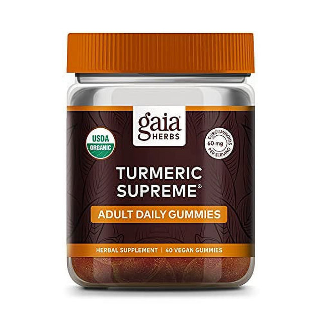 Gaia Herbs Turmeric Supreme Adult Daily Gummies-Daily Inflammation Support for Healthy, Active Life-Usda Certified Organic Blend of Turmeric and Supportive Herbs-40 Gummies(20-Day Supply)