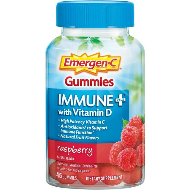 Emergen-C Immune+ Raspberry Gummies - for Immune Support - Raspberry - 45 / Each | Bundle of 2 Each