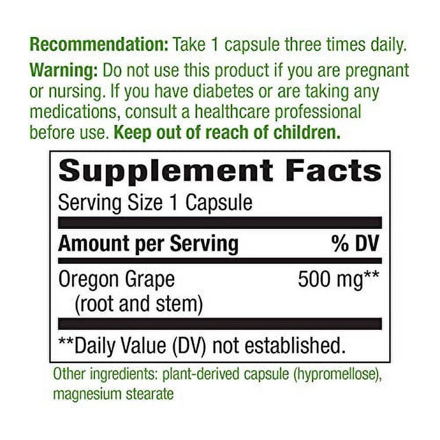 Natureâ€™S Way Oregon Grape, Traditional Digestive Support*, Non-Gmo Project Verified, 500 Mg per Serving, 90 Capsules