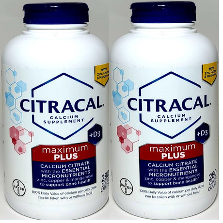 Citracal Calcium Supplement Maximum plus + D3. 280 Coated Caplets Each Bottle. Pack of 2 Bottles.