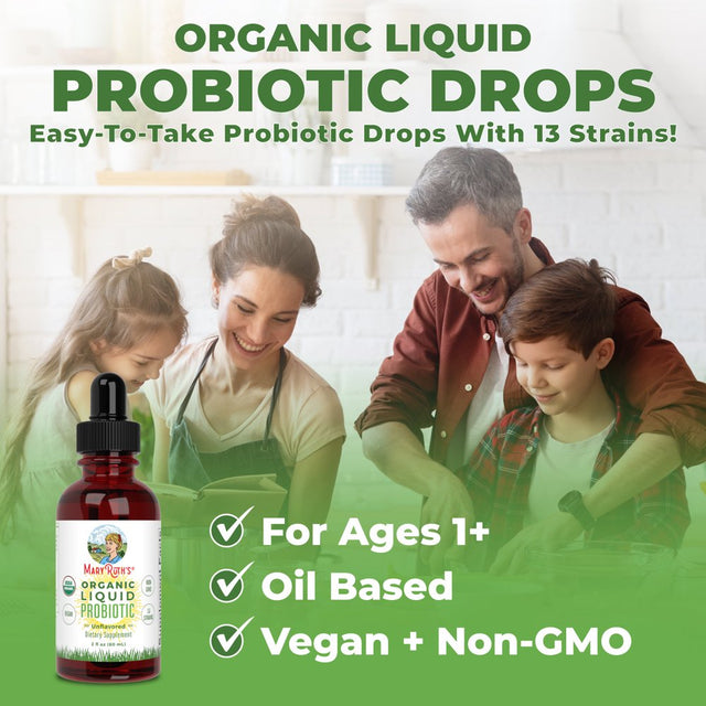 Maryruth Organics | Organic Liquid Probiotic for Adults & Kids | Vegan, Non-Gmo | Unflavored with Acidophilus | 2 Fl Oz