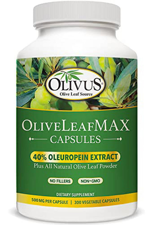 Oliveleafmax Olive Leaf Extract (40% Oleuroepin) + Organic Olive Leaf Powder + No Fillers + 300 Vegetarian Capsules + Sourced from Spain and Manufactured in USA at GMP Facility