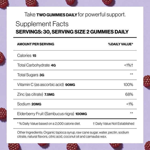 Hilma Elderberry Gummies with Zinc & Vitamin C - Natural, Vegan + Clinically Proven Ingredients - Doctor Formulated + Tested - 60 Gummies