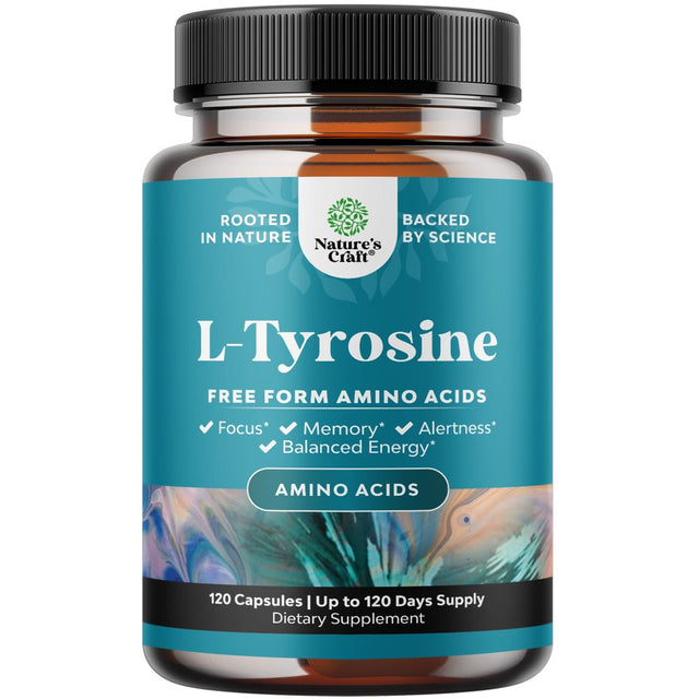 Potent L Tyrosine 500Mg per Serving Capsules - Amino Acid Nutritional Supplement for Brain Health Thyroid Support - L-Tyrosine 500Mg per Serving Brain Supplement for Memory and Focus Support