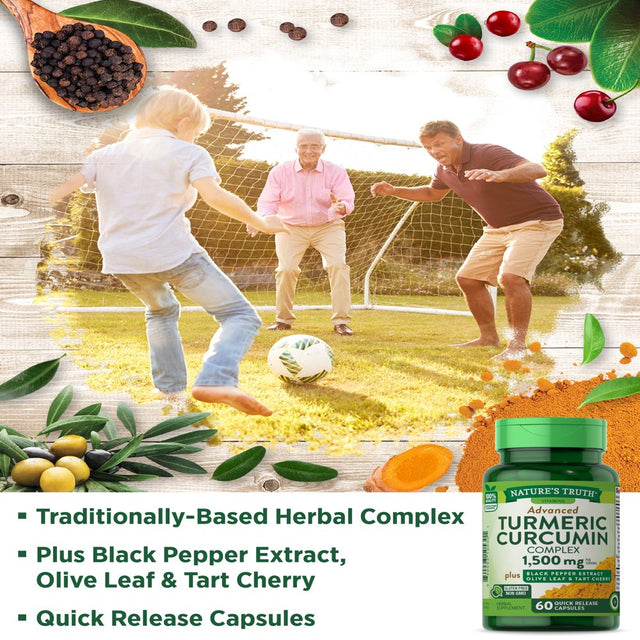 Nature'S Truth Turmeric Curcumin 1500 Mg | 60 Capsules | with Black Pepper Extract, Olive Leaf & Tart Cherry | Non-Gmo, Gluten Free Supplement