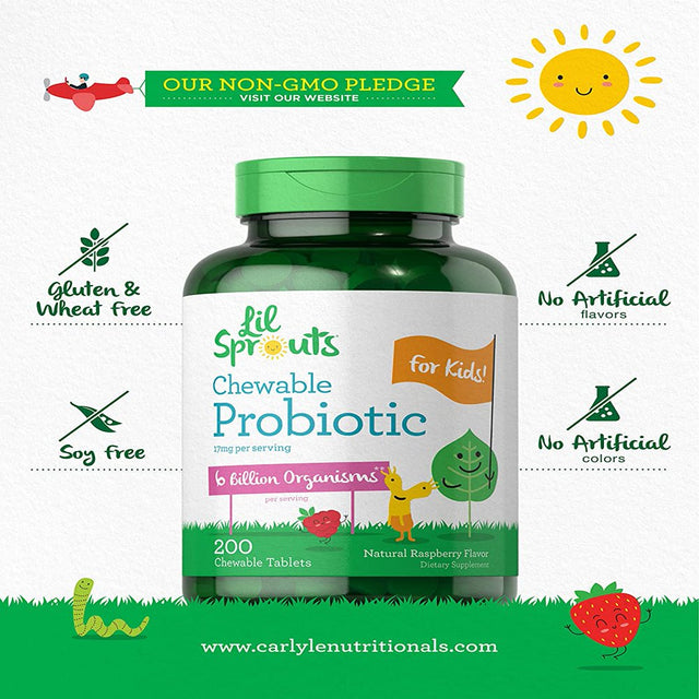 Chewable Probiotics for Kids | 200 Tablets | Natural Raspberry Flavor | by Lil' Sprouts